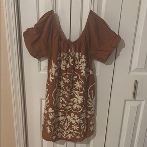 Free People Brown Embellished Flutter Sleeve Blouse